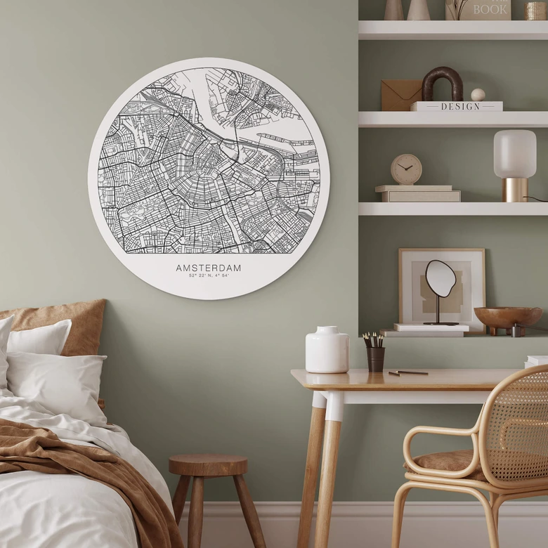 Alu-Dibond Stadtplan Amsterdam - Rund 