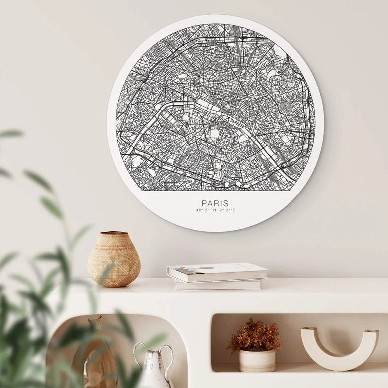 Alu-Dibond Stadtplan Paris - Rund 