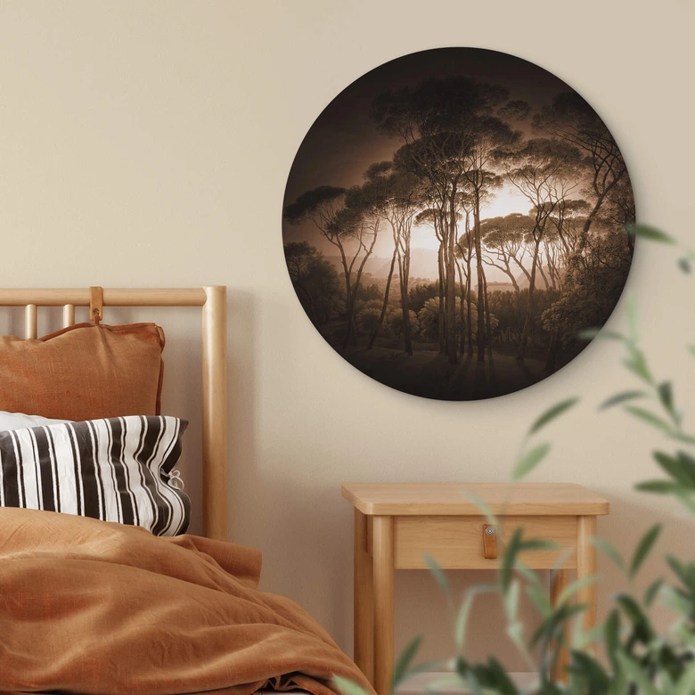 Wandcirkel Parasoldennen in Italiaans Landschap - Sepia 