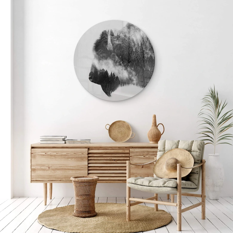 Tableau sur verre Angyalosi - Bison - Rond 