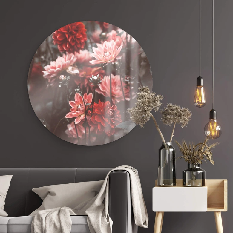 Tableau sur verre Annie - Fleurs d'été - Rond 