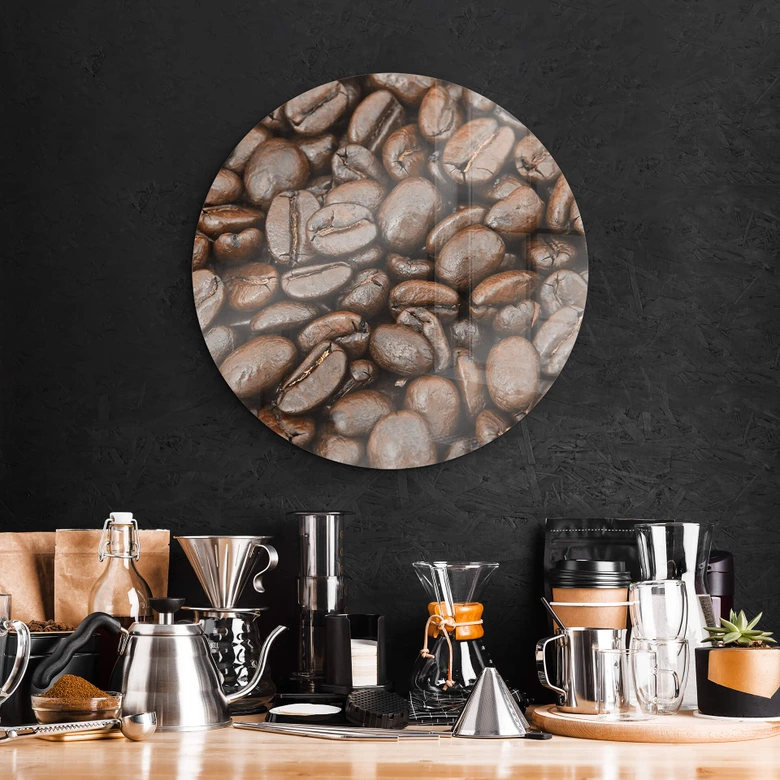 Glasbild Aroma Kaffeebohnen - Rund 