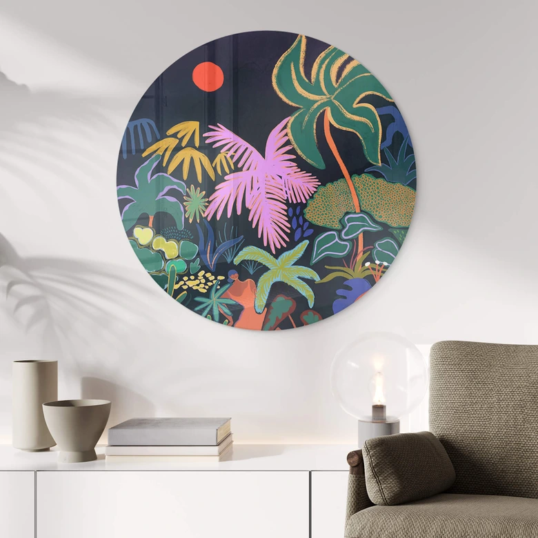 Glasbild Arty Guava - Exotik im Dunkeln der Nacht - Rund 