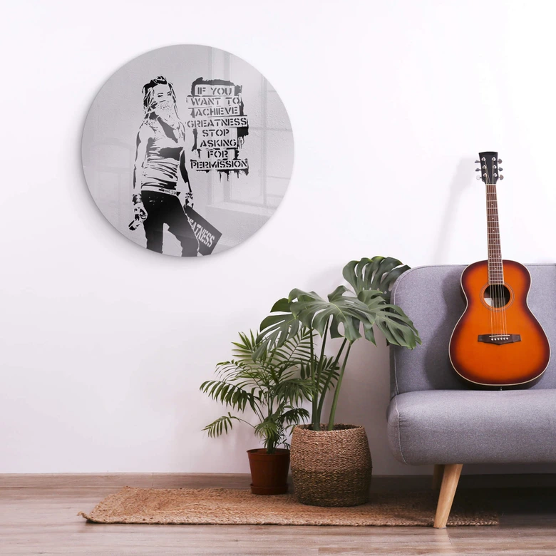 Glasbild Banksy - Achieve Greatness - Rund 