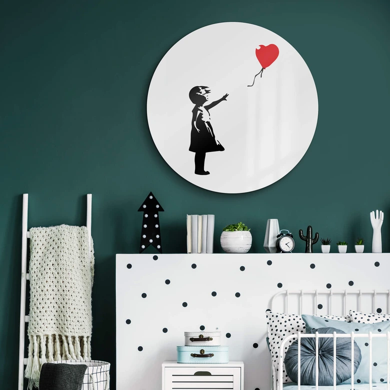 Tableau sur verre Banksy - La fille au ballon - Rond 