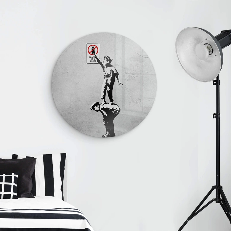 Glasbild Banksy - Graffiti is a crime - Rund 