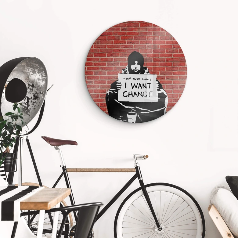 Glasbild Banksy - Keep Coins - Rund 