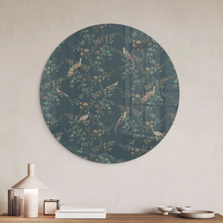 Glasbild Exotische Vögel im Wald - Bloomery Decor - Rund 