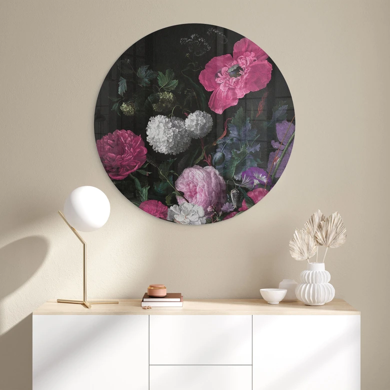 Glasbild Florales Bouquet im Mignon-Stil - Bloomery Decor - Rund 