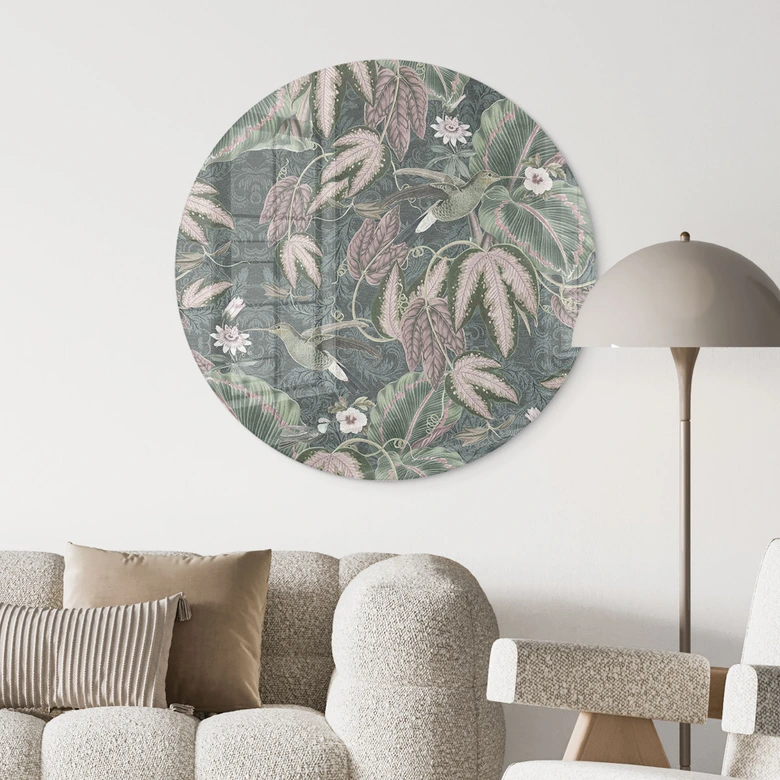 Glasbild Kolibri im Tropenwald - Bloomery Decor - Rund 