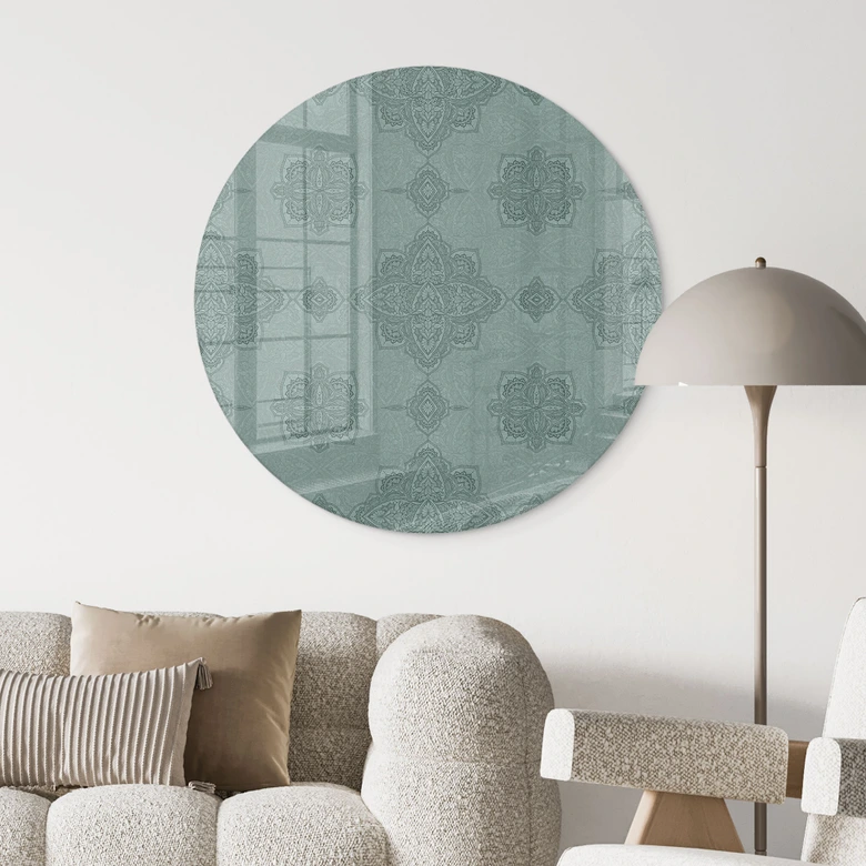 Glasbild Mandala-Muster Marrakesch Grün - Bloomery Decor - Rund 