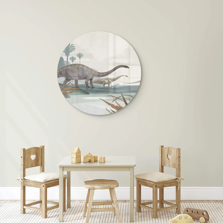 Glasbild Braun - Diplodocus - Rund 
