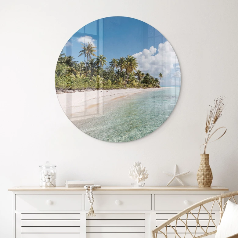 Glasschilderijen Palm Beach in de Zuidzee - Colombo - Rond 