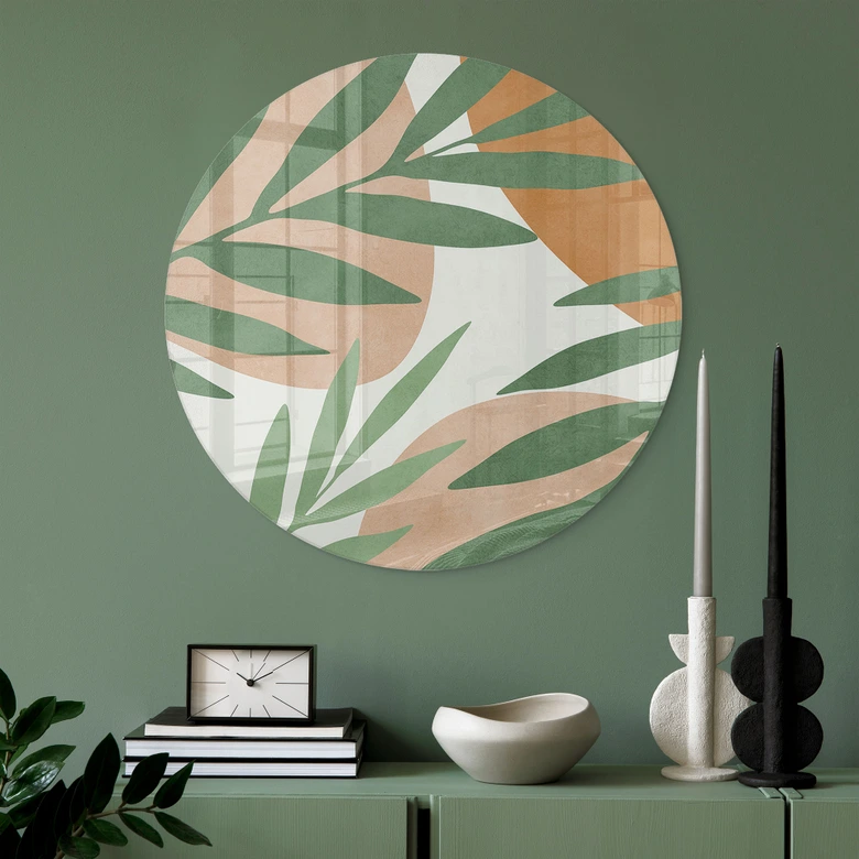 Glasbild Abstrakte Zweige im tropischen Look - Costa - Rund 