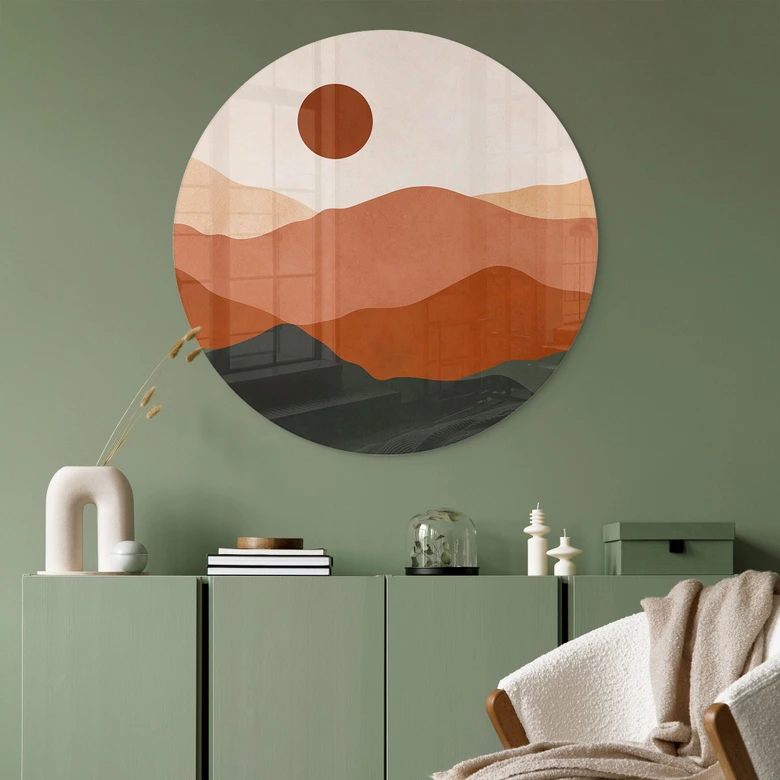 Glasbild Sanfte Hügel in der Abendsonne - Costa - Rund 