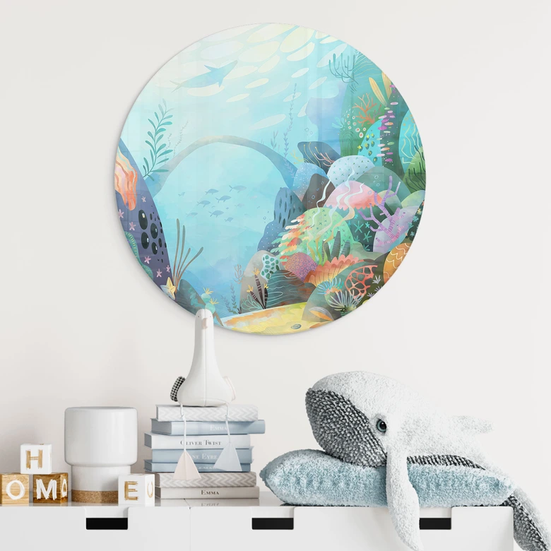 Glasbild Korallenriff in blauer Lagune - DigitalArtsi - Rund 