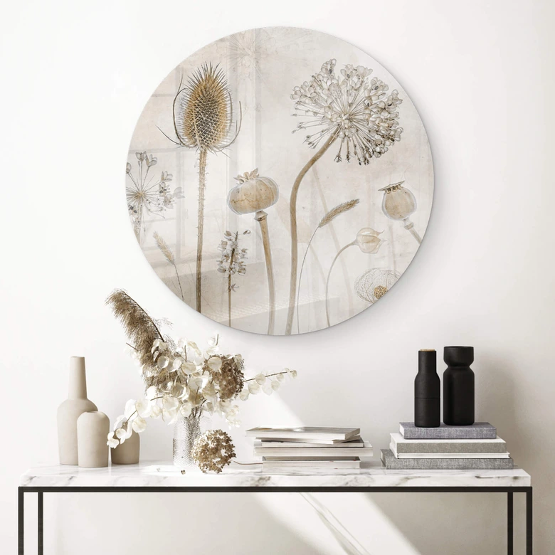 Glasbild Disher - Trockenblumen - Rund 
