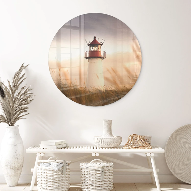 Glasbild Leuchtturm an der Küste von Sylt - Eisenmann - Rund 