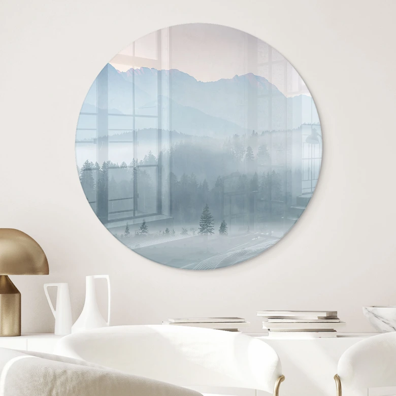 Glasbild Neblige Waldlandschaft im Herbst - Eisenmann - Rund 