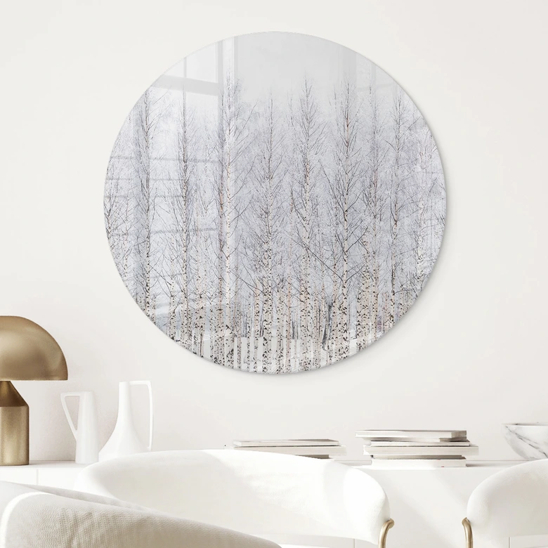 Glasbild Birkenwald im Winter - EMELIEmaria - Rund 