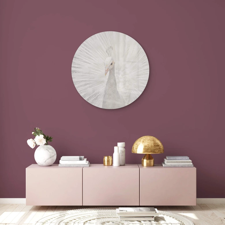Tableau sur verre Fegari - Paon blanc - Rond 