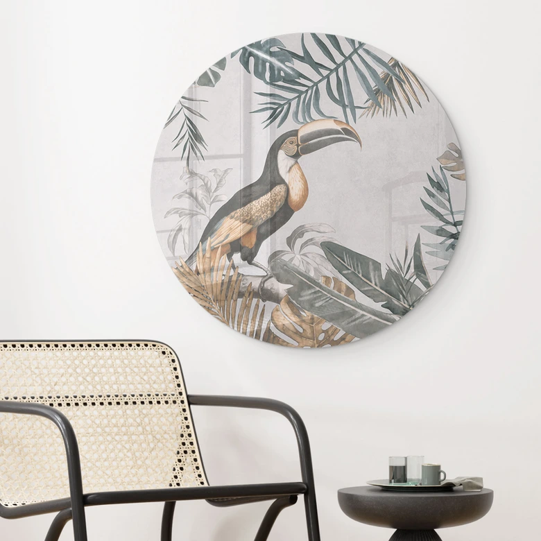 Glasbild Tropischer Wald mit Tukan - Haase - Rund 