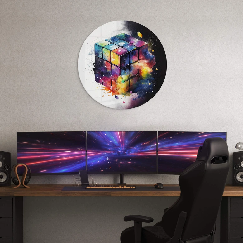 Glasbild Heine - Magischer Zauberwürfel - Rubik's Cube - Rund 