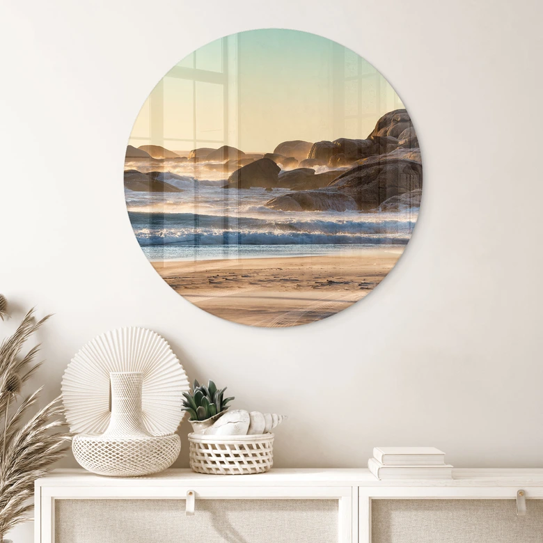 Glasbild Strandküste bei Sonnenaufgang in Afrika - Hugonnard - Rund 