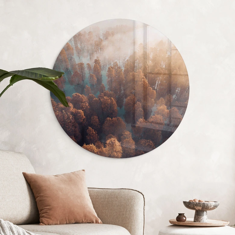 Glasbild Herbstwald im Nebel - Ioricon - Rund 