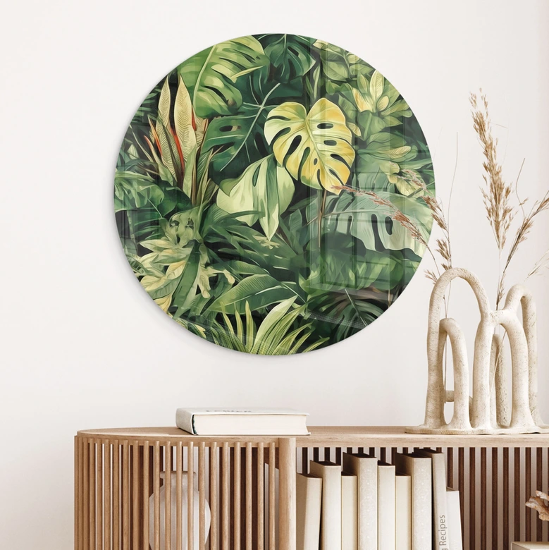 Glasbild Dschungelpflanzen - Jaszke - Rund 