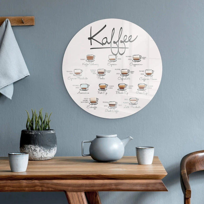 Glasbild Kaffeesorten - Rund 