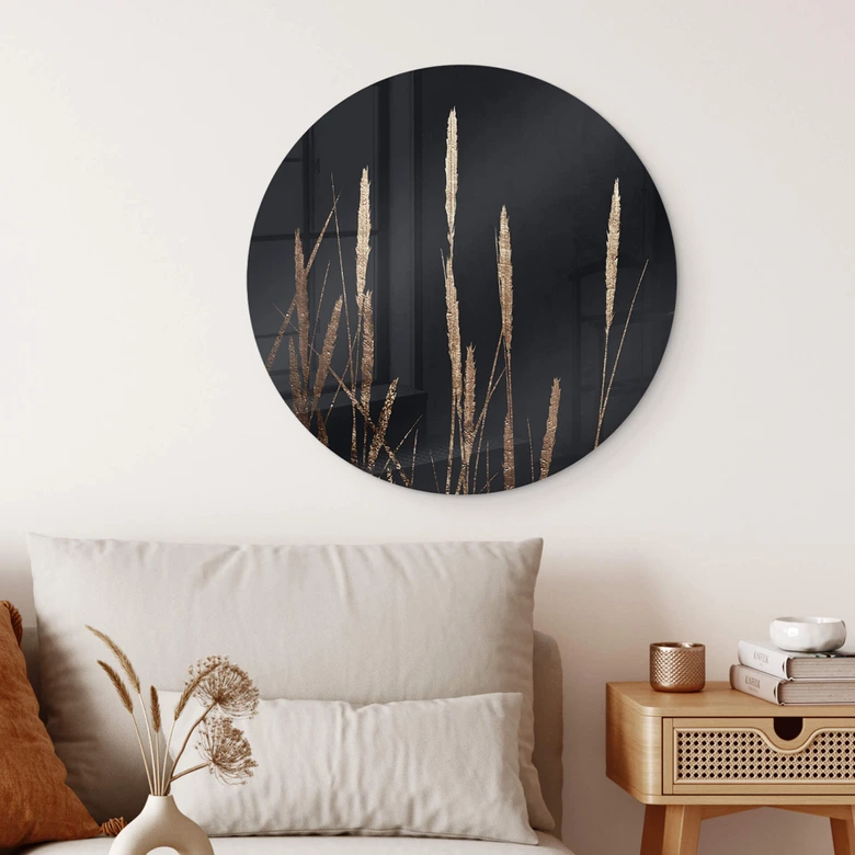 Glasbild Kubistika - Goldene Felder - Rund 