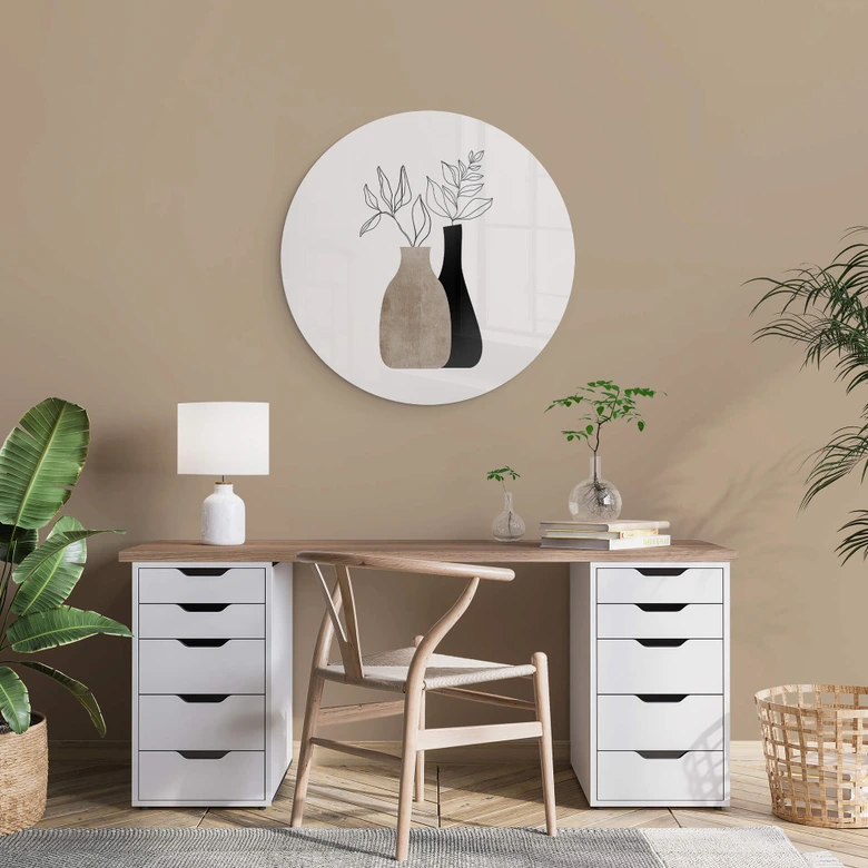 Glasbild Kubistika - Minimalistische Pflanzen - Rund 