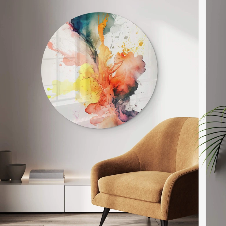 Rond Glasschilderij Mauro - Kleurenexplosie 