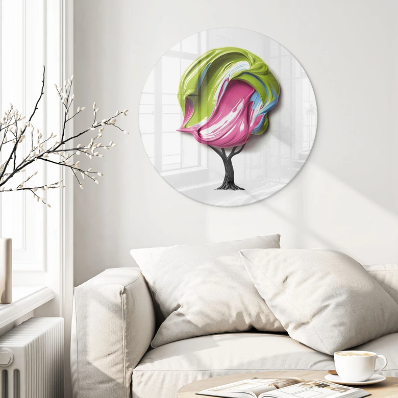 Glasbild Baum mit bunter 3D-Krone - Mielu - Rund 