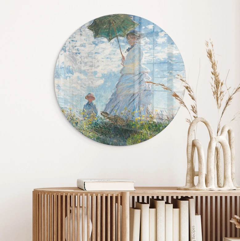 Glasbild Monet - Frau mit Sonnenschirm - Madame Monet und ihr Sohn - Rund 