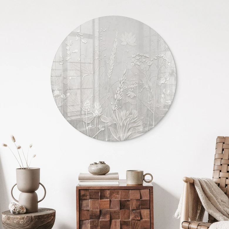 Glasbild Pflanzen in Weiß im modernen Design - Ms Tiff - Rund 