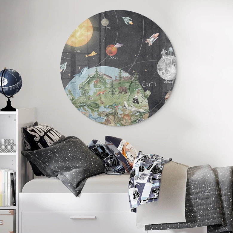 Glasbild Sonnensystem mit Planeten und Erde - Ms Tiff - Rund 