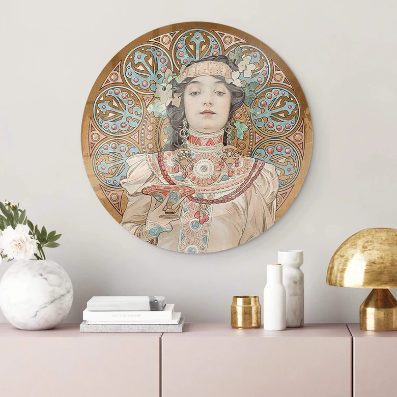 Glasbild Mucha - Moet and Chandon - Rund 