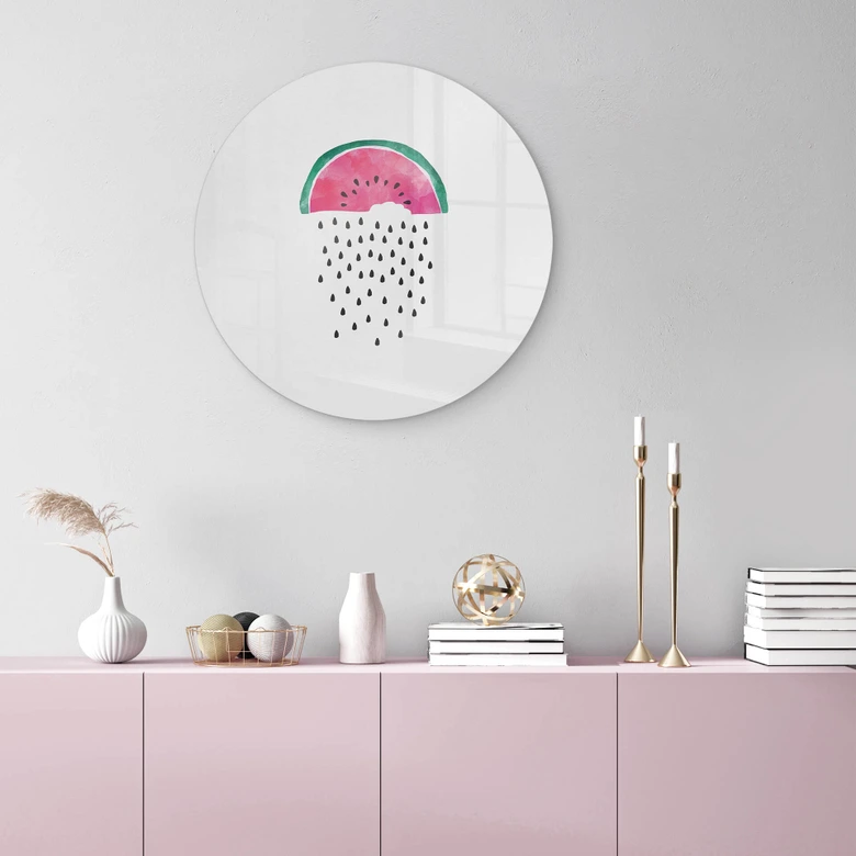 Glasbild Orara Studio - Wassermelonen Regen - Rund 