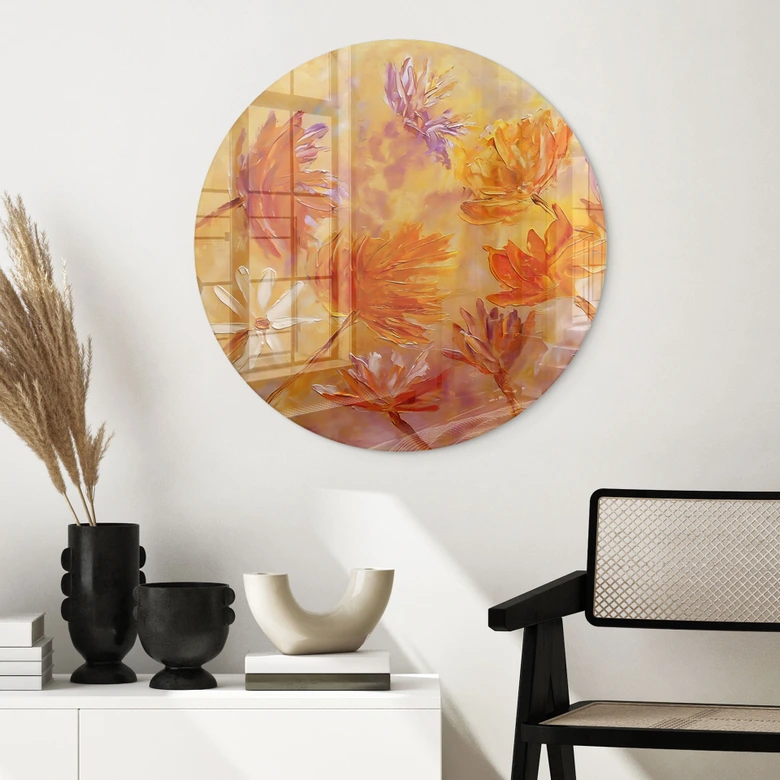 Glasbild Goldener Blütenrausch - Pomata - Rund 