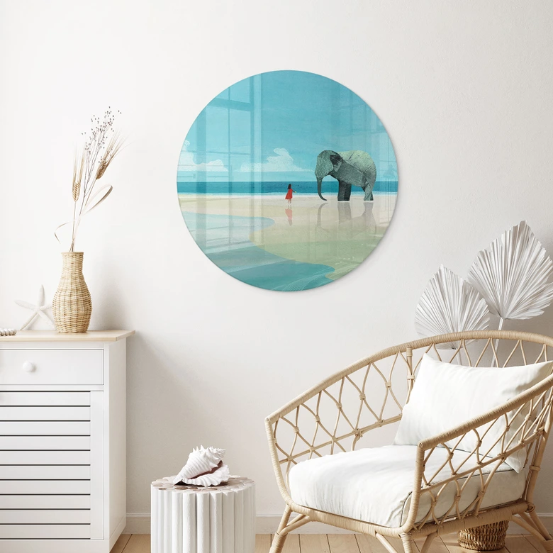 Glasbild Elephant Beach in Indien - Rivers - Rund 