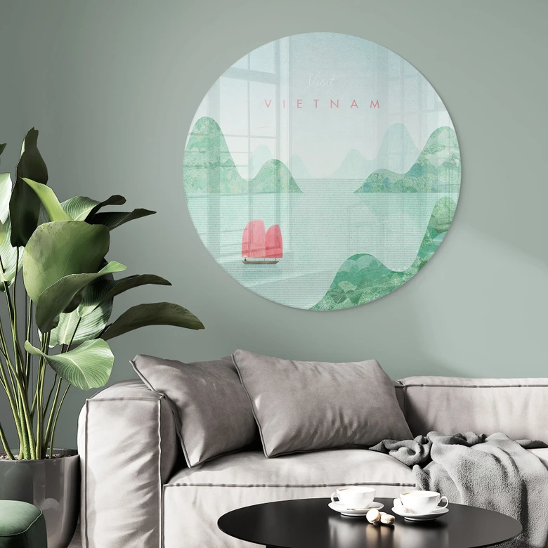 Tableau en verre La baie d'Halong au Vietnam - Rivers - Rond 