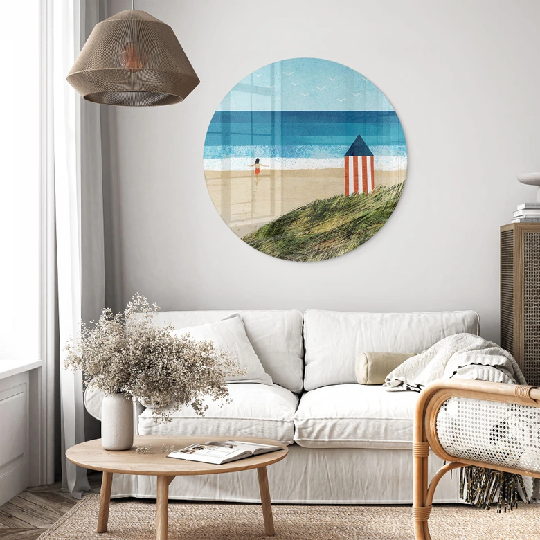 Glasbild Urlaub am Meer mit Dünenblick - Rivers - Rund 
