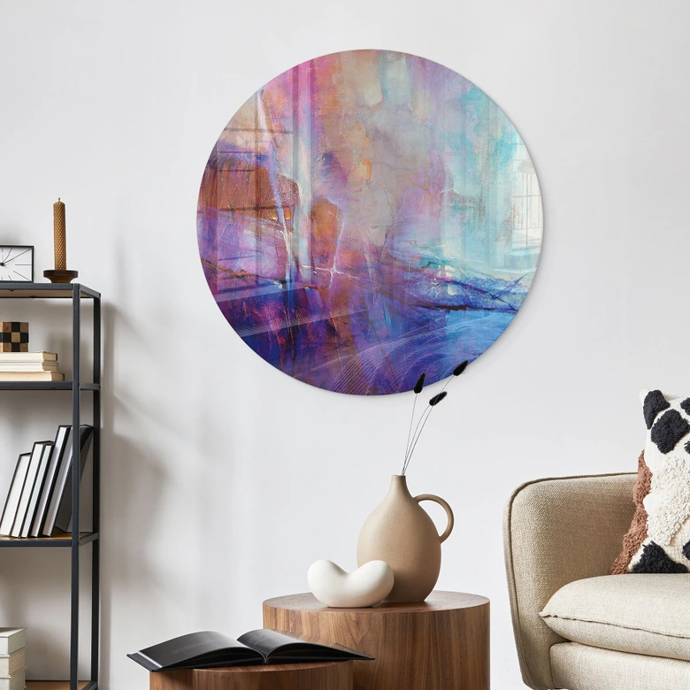 Glasbild Abstrakte Küstenlinie in Violett - Schmucker - Rund 