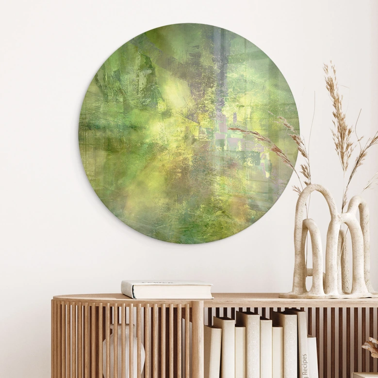 Tableau en verre Jeu de couleurs de vert d'or - Schmucker - Rond 