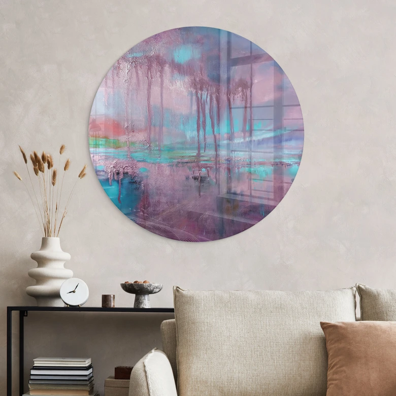 Glasbild Violetter Regen über blauem Dunst - Schmucker - Rund 