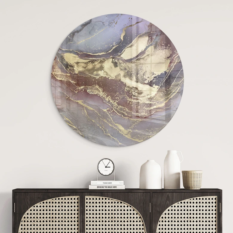 Glasbild Edle Strukturen in Gold und Violett - Shelest - Rund 
