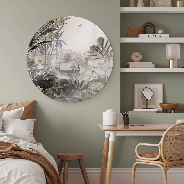 Glasbild Sir Edward - Landschaft mit Leoparden - Rund 