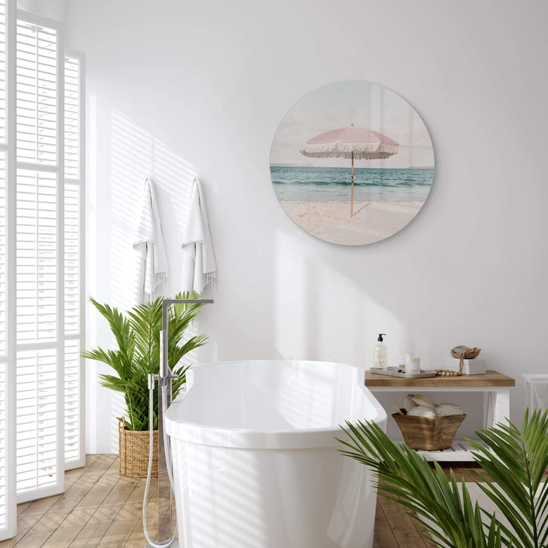 Glasbild Sisi & Seb - Pinker Sonnenschirm - Rund 